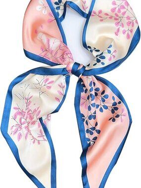 Women's Pink Flowers Blue Border Elegant Oblique Angle Scarves Bag Scarfs